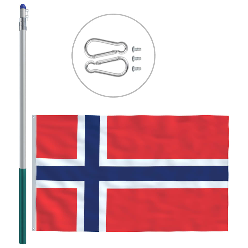 vidaXL Flaga Norwegii z aluminiowym masztem, 6 m
