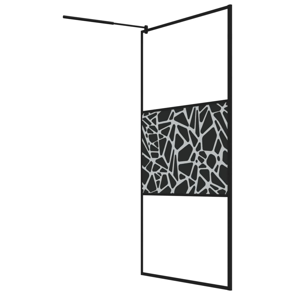 vidaXL Ścianka prysznicowa, 115x195cm, szkło ESG, wzór kamieni, czarny