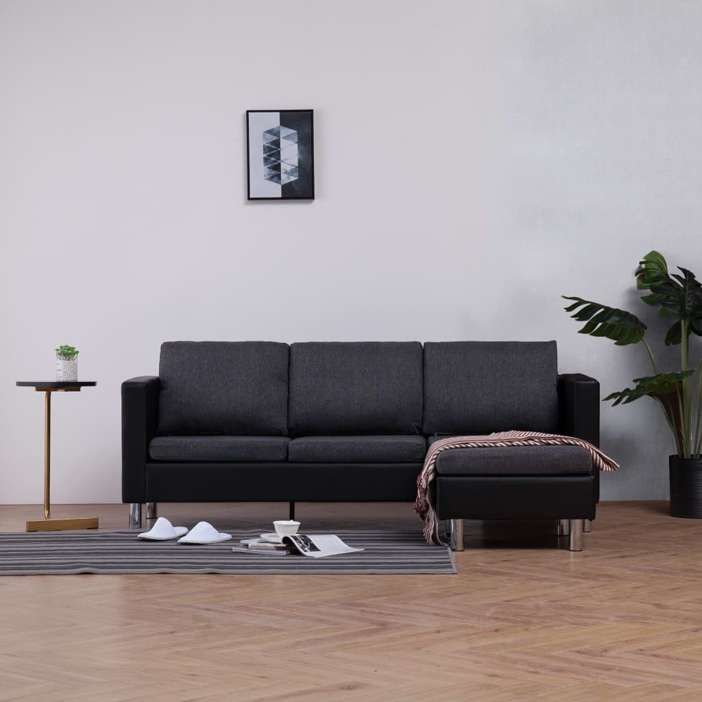 vidaXL 3-osobowa sofa z poduszkami, czarna, sztuczna skóra