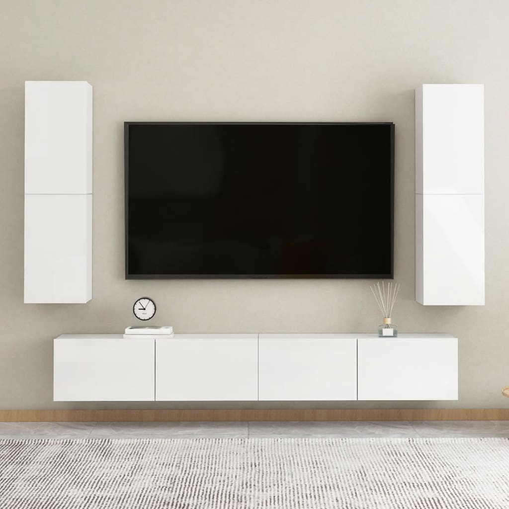 vidaXL Szafka TV, biała, wysoki połysk, 30,5x30x110 cm