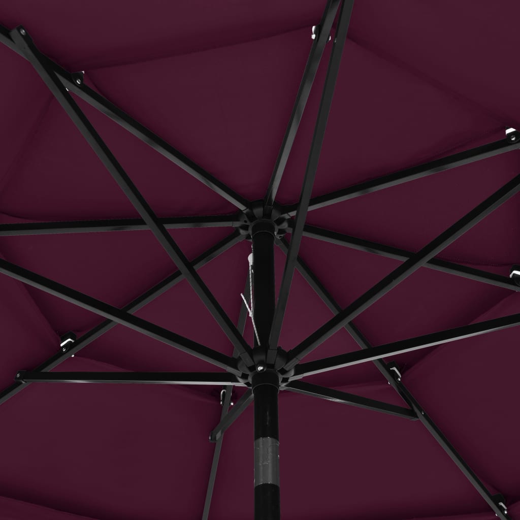 vidaXL 3-poziomowy parasol na aluminiowym słupku, bordowy, 3 m