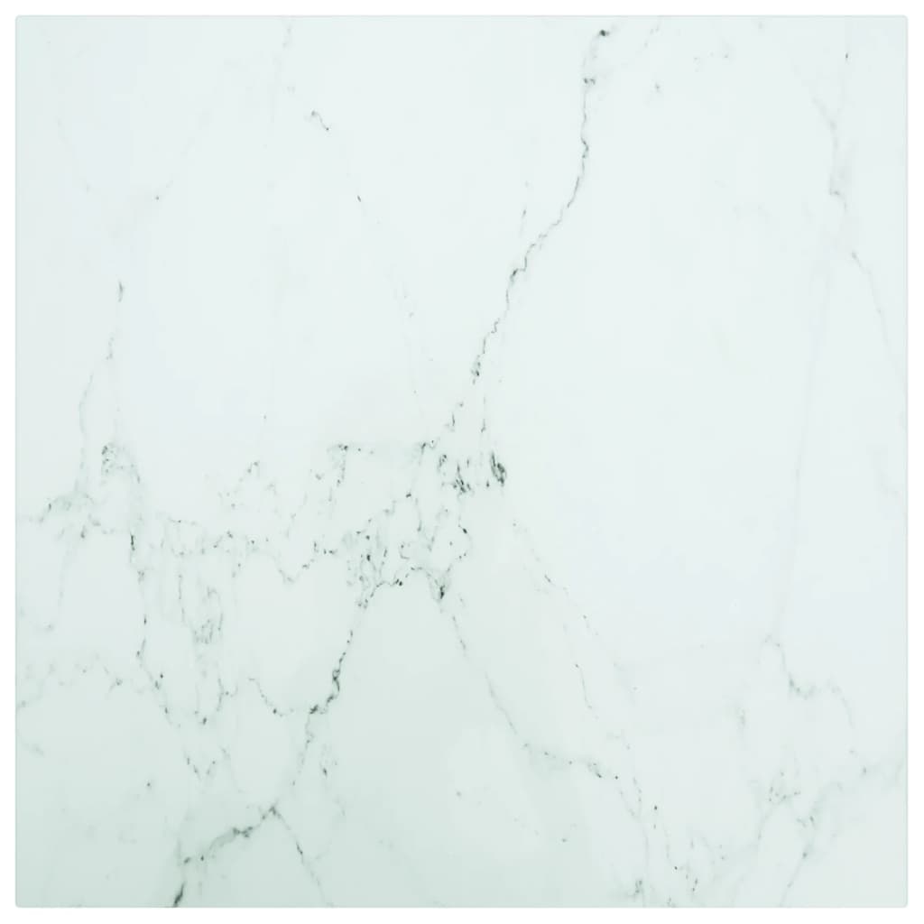 vidaXL Blat stołu, biały, 50x50 cm, 6 mm, szkło ze wzorem marmuru