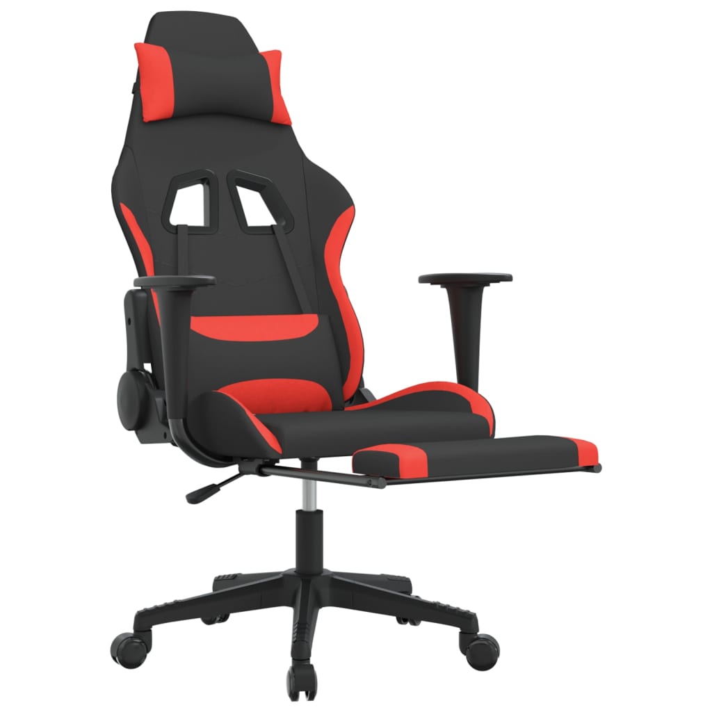vidaXL Fotel gamingowy z podnóżkiem, czarno-czerwony, tkanina
