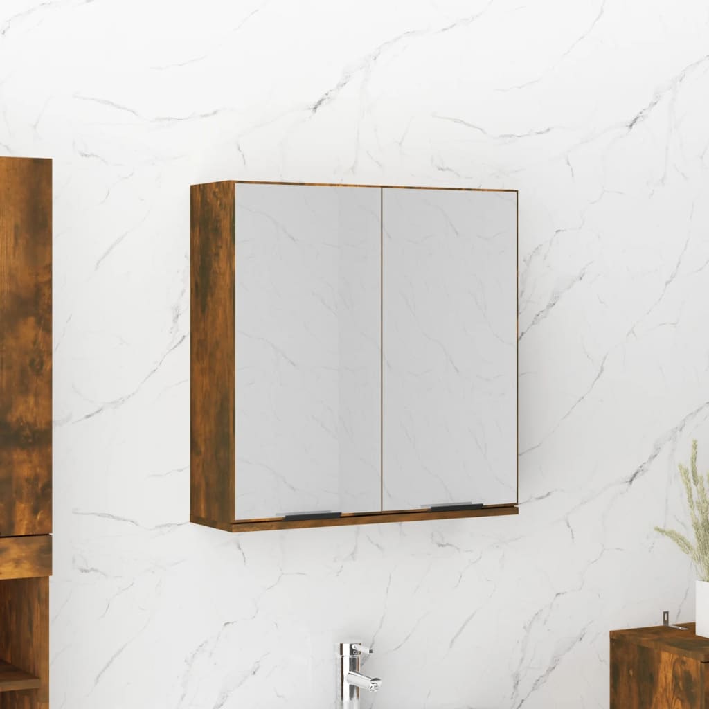vidaXL Szafka łazienkowa z lustrem, przydymiony dąb, 64x20x67 cm