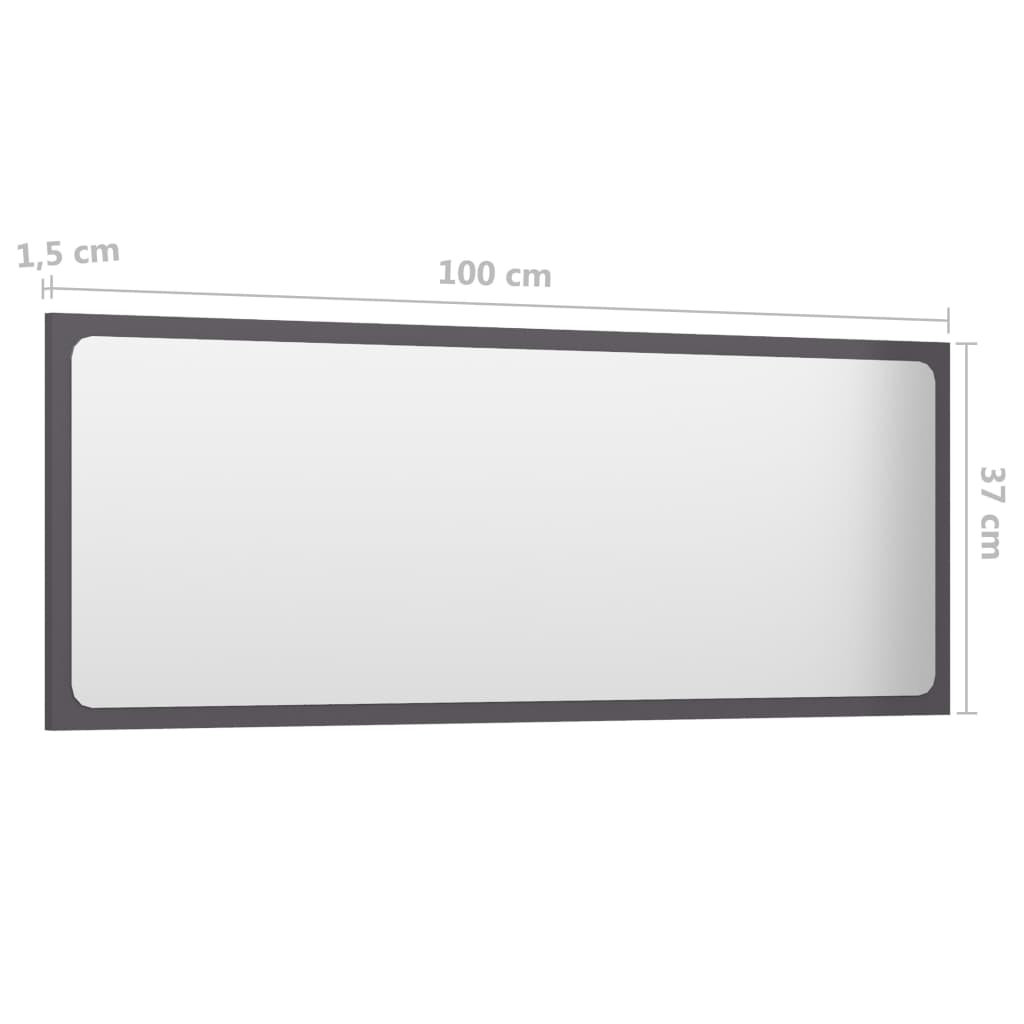 vidaXL Lustro łazienkowe, wysoki połysk, szare, 100x1,5x37 cm, płyta