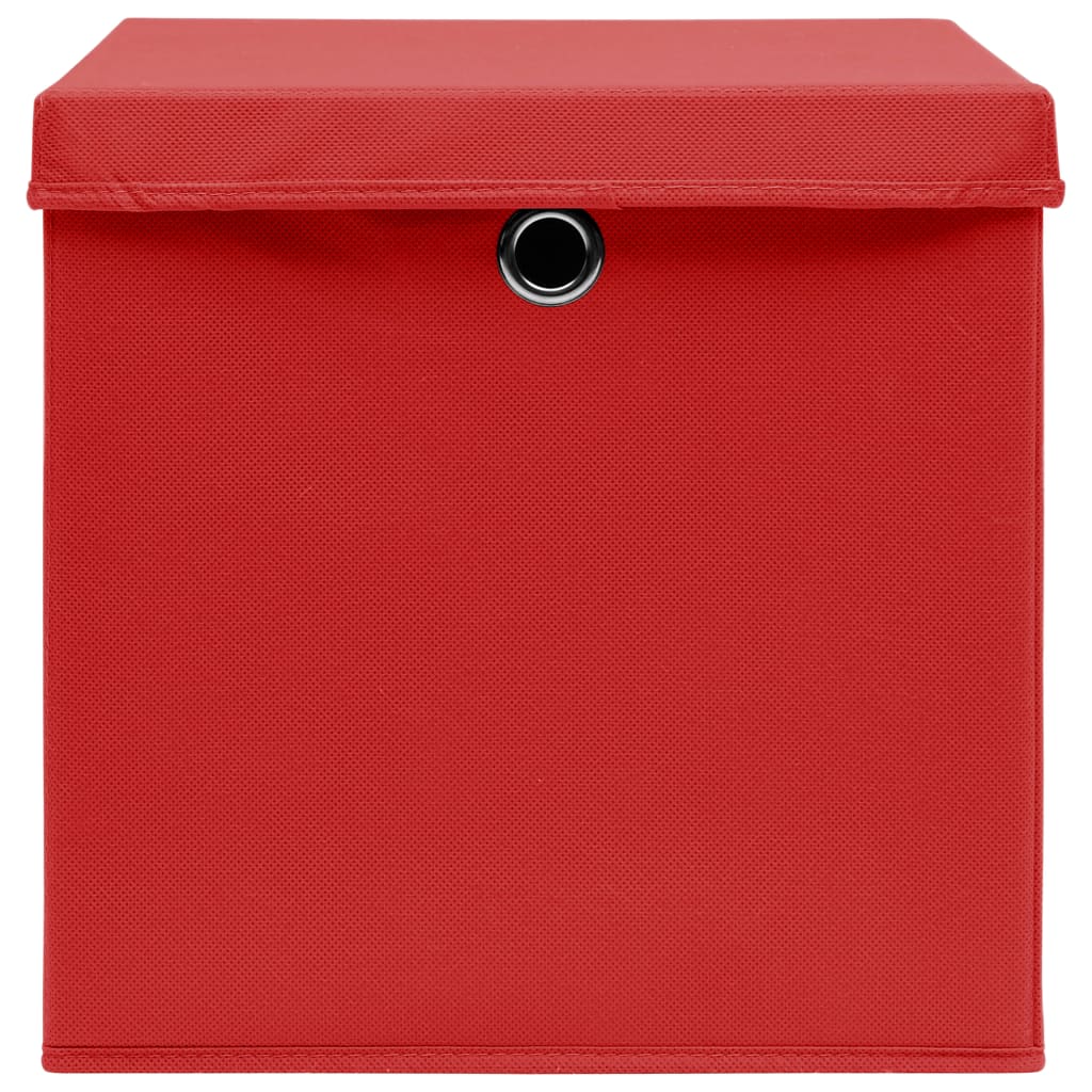 vidaXL Pudełka z pokrywami, 4 szt., czerwone, 32x32x32 cm, tkanina