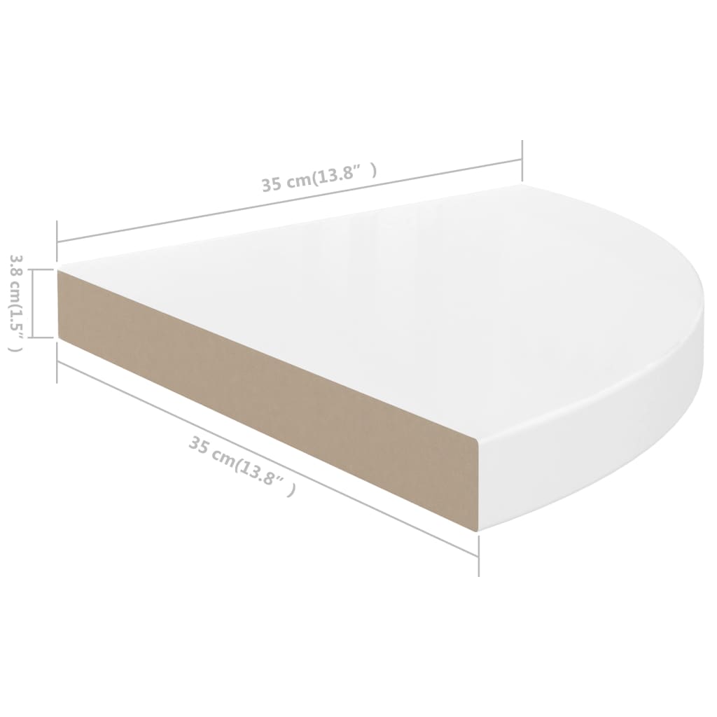 vidaXL Narożne półki ścienne, 4 szt., połysk, białe, 35x35x3,8 cm, MDF