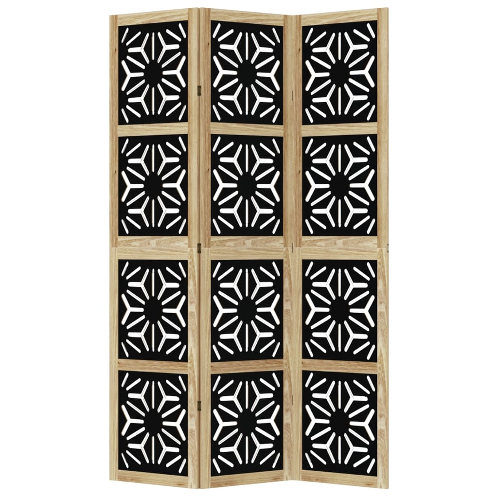 vidaXL Parawan pokojowy, 3-panelowy, brązowo-czarny, lita paulownia