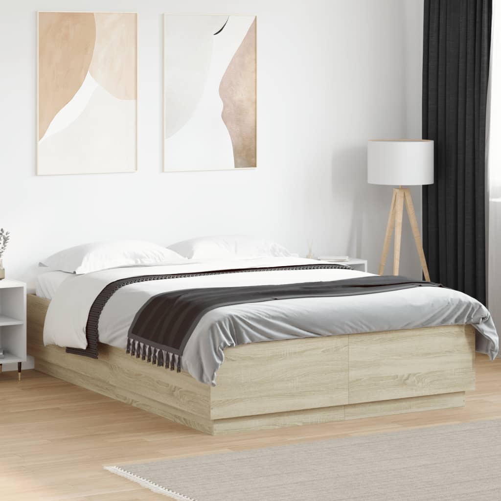 vidaXL Rama łóżka, dąb sonoma, 150x200 cm, materiał drewnopochodny