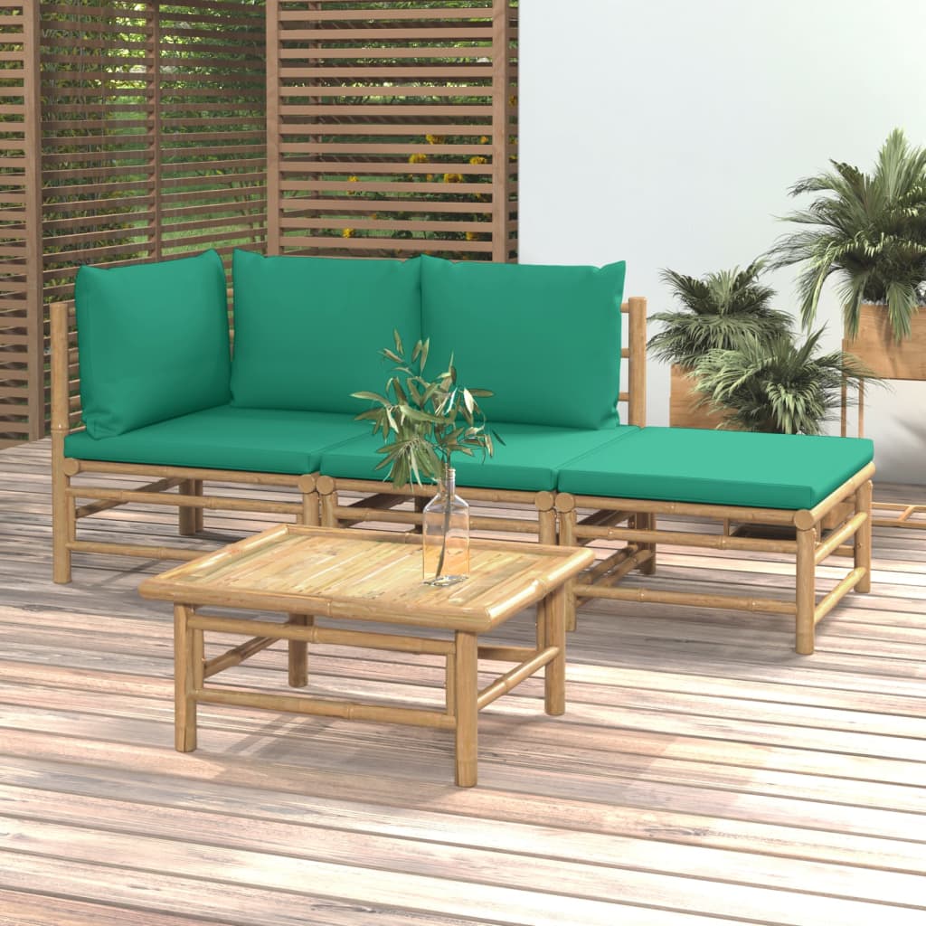 vidaXL 4-cz. zestaw mebli do ogrodu, zielone poduszki, bambusowy