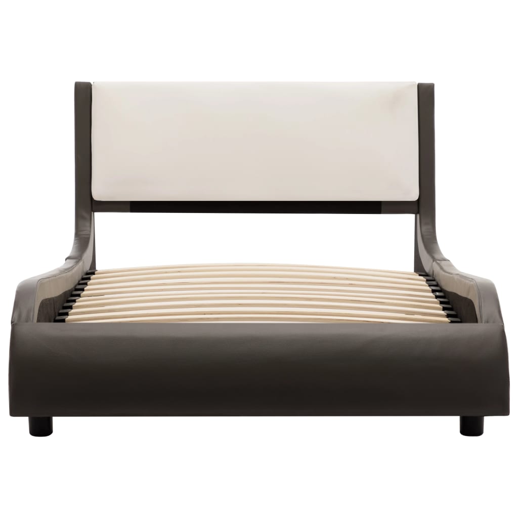 vidaXL Rama łóżka z LED, szaro-biała, sztuczna skóra, 90 x 200 cm