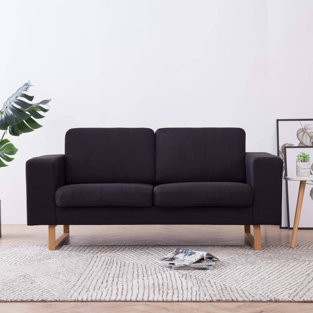 vidaXL 2-osobowa sofa tapicerowana tkaniną, czarna