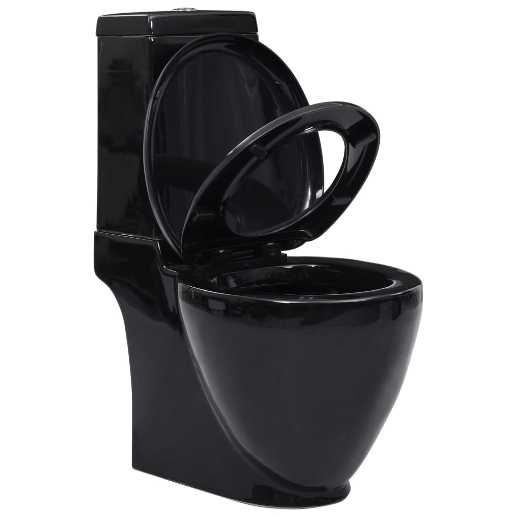 vidaXL Toaleta ceramiczna, odpływ poziomy, czarna