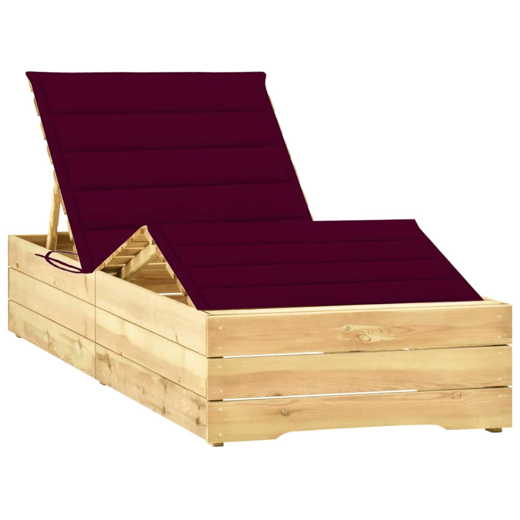 vidaXL Leżak z poduszką w kolorze wina, impregnowane drewno sosnowe