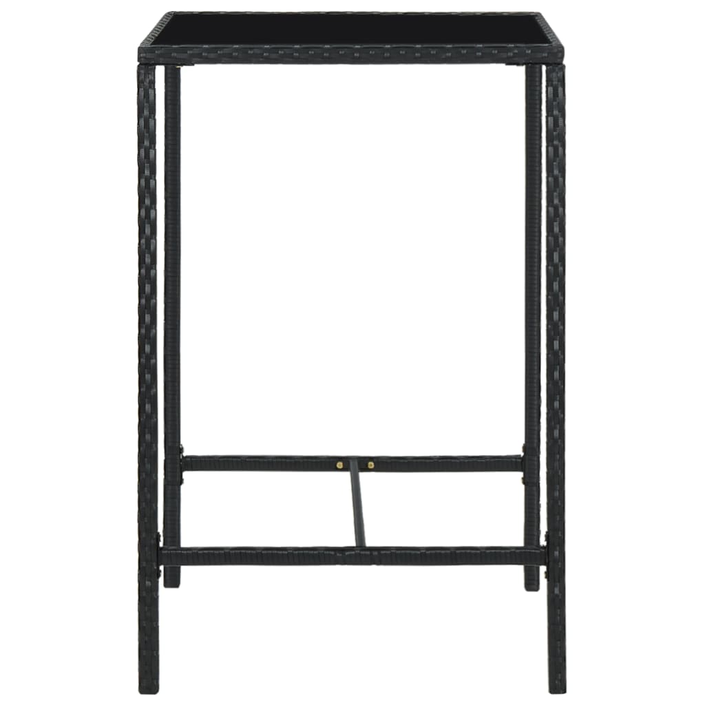 vidaXL Ogrodowy stolik barowy, czarny, 70x70x110 cm, rattan PE i szkło
