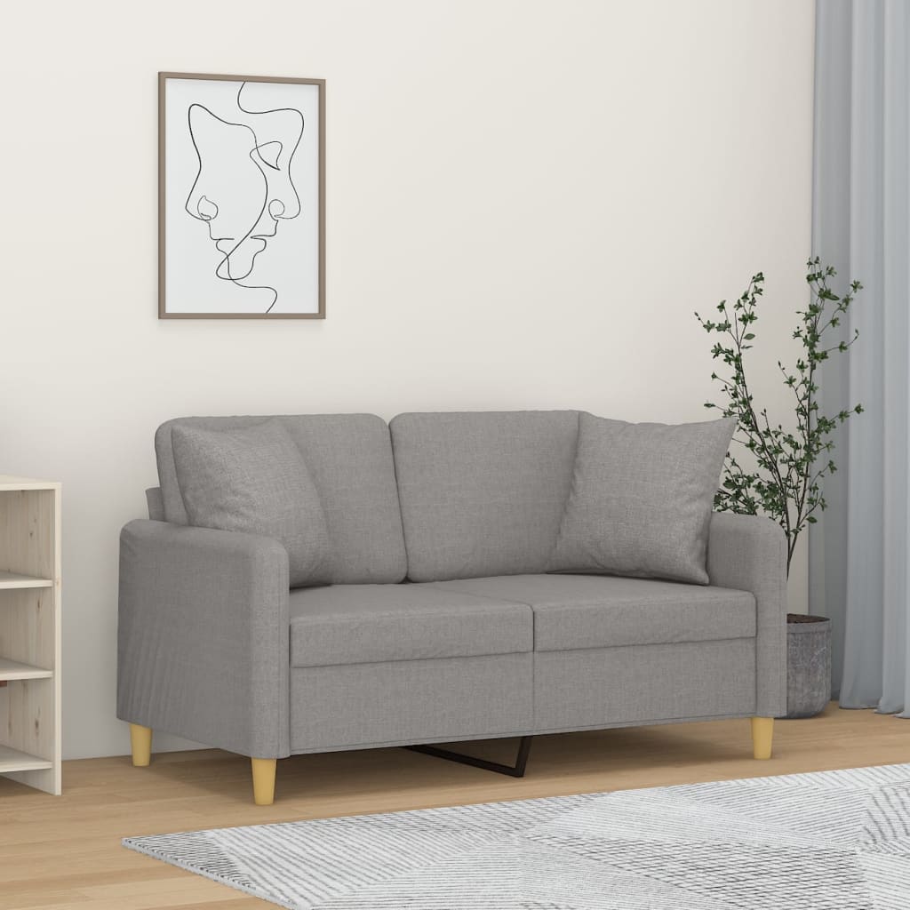 vidaXL 2-osobowa sofa z poduszkami, jasnoszara, 120 cm, tkanina