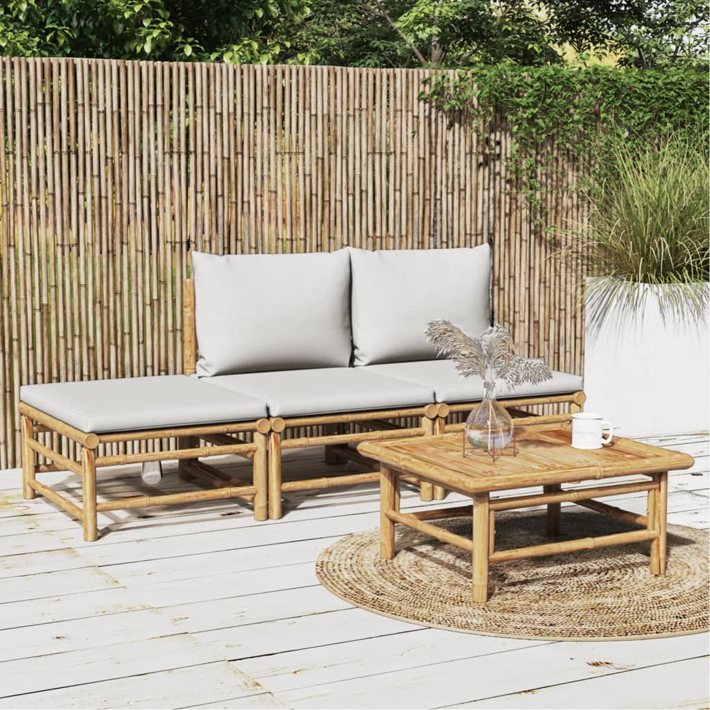 vidaXL 4-cz. zestaw mebli do ogrodu, jasnoszare poduszki, bambus