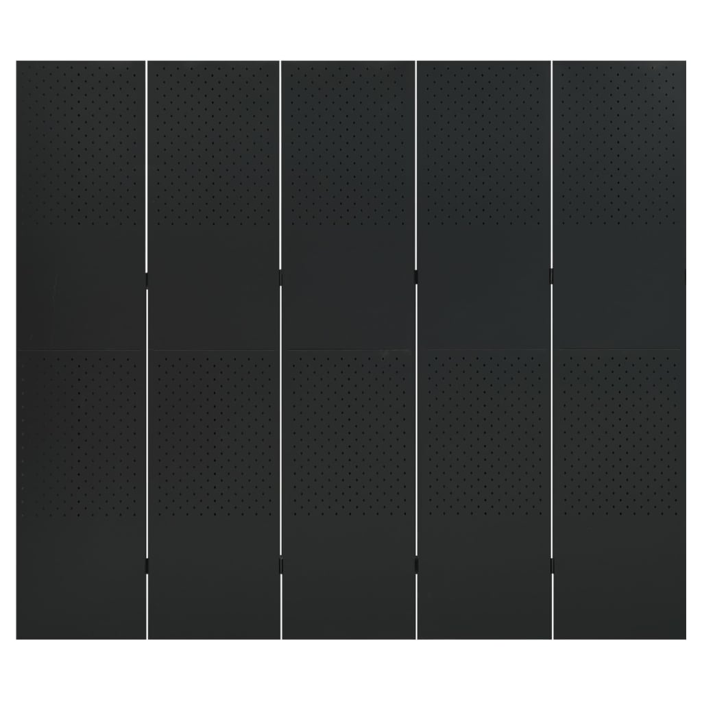 vidaXL Parawany 5-panelowe, 2 szt., czarne, 200x180 cm, stalowe