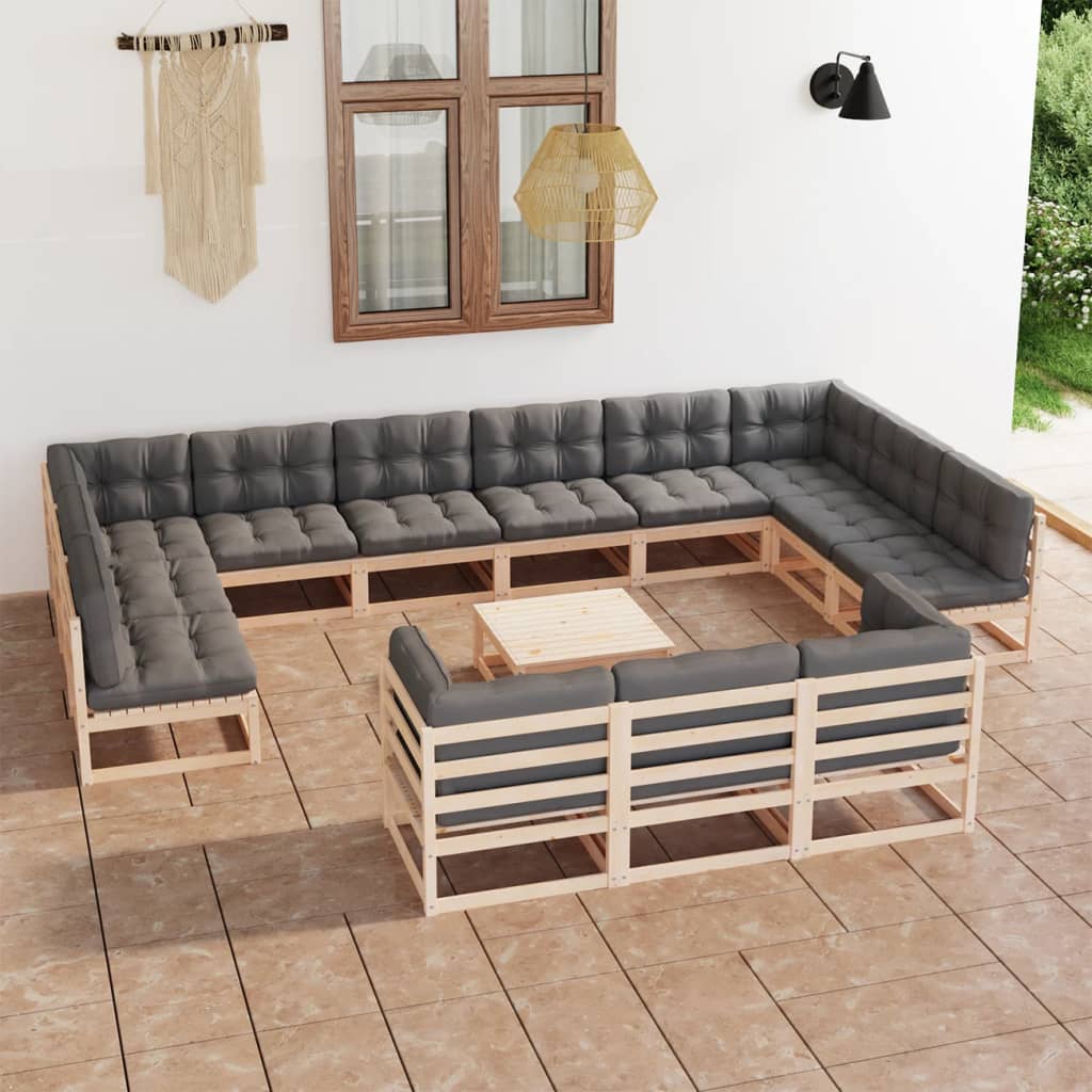 vidaXL 14-cz. zestaw wypoczynkowy do ogrodu, poduszki, drewno sosnowe