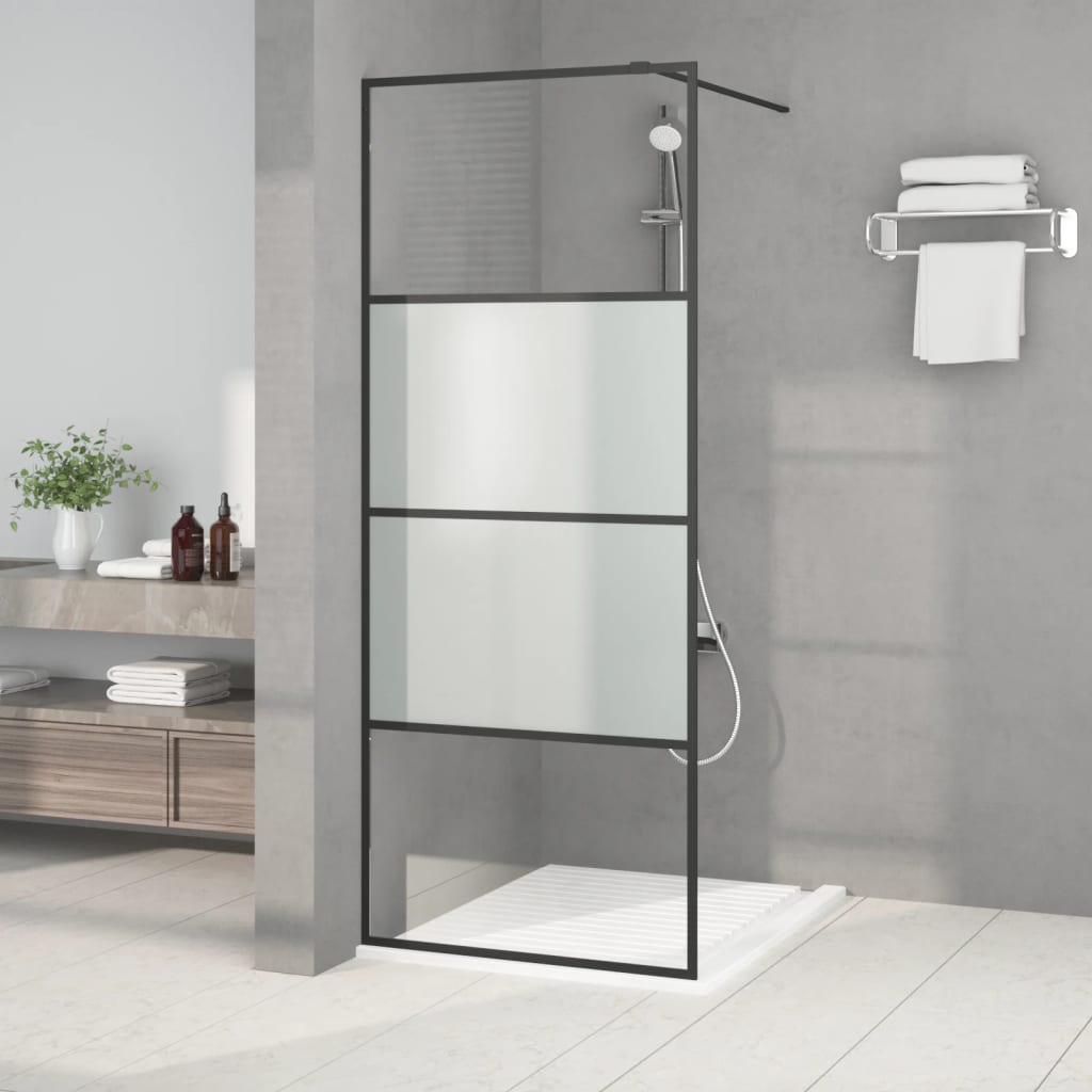 vidaXL Ścianka prysznicowa, czarna, 80x195 cm, półmrożone szkło ESG