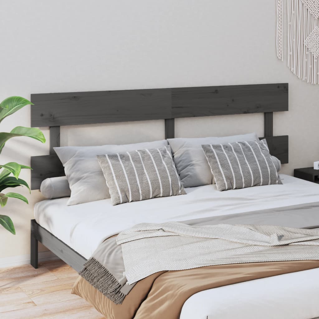 vidaXL Wezgłowie łóżka, szare, 184x3x81 cm, lite drewno sosnowe