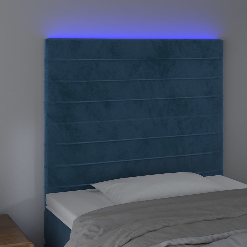 vidaXL Zagłówek do łóżka z LED, ciemnoniebieski, 80x5x118/128 cm