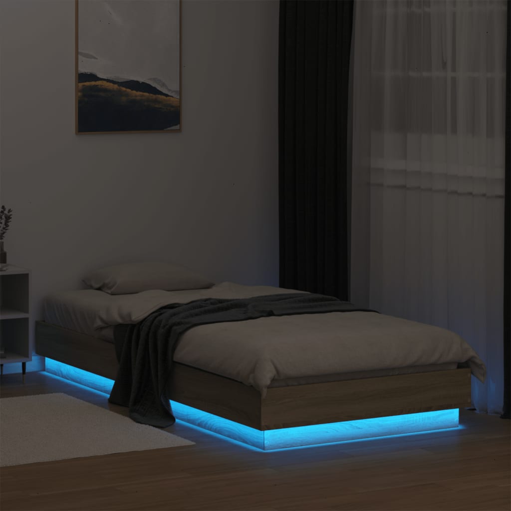 vidaXL Rama łóżka z oświetleniem LED, dąb sonoma, 90x200 cm