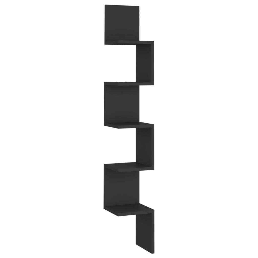 vidaXL Narożna półka ścienna, czarna, 20x20x127,5 cm, płyta wiórowa
