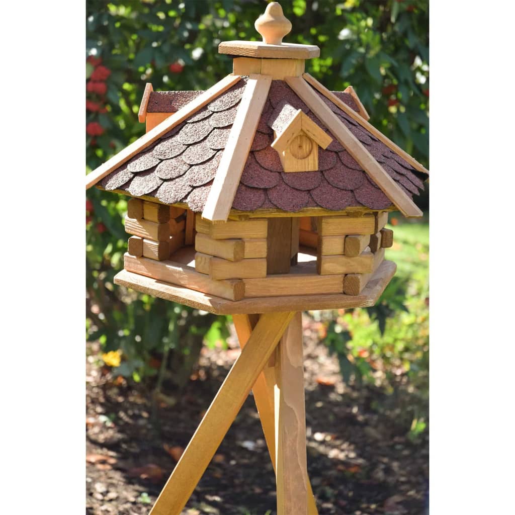 dobar Sześciokątny domek dla ptaków, naturalny kolor drewna i czerwony