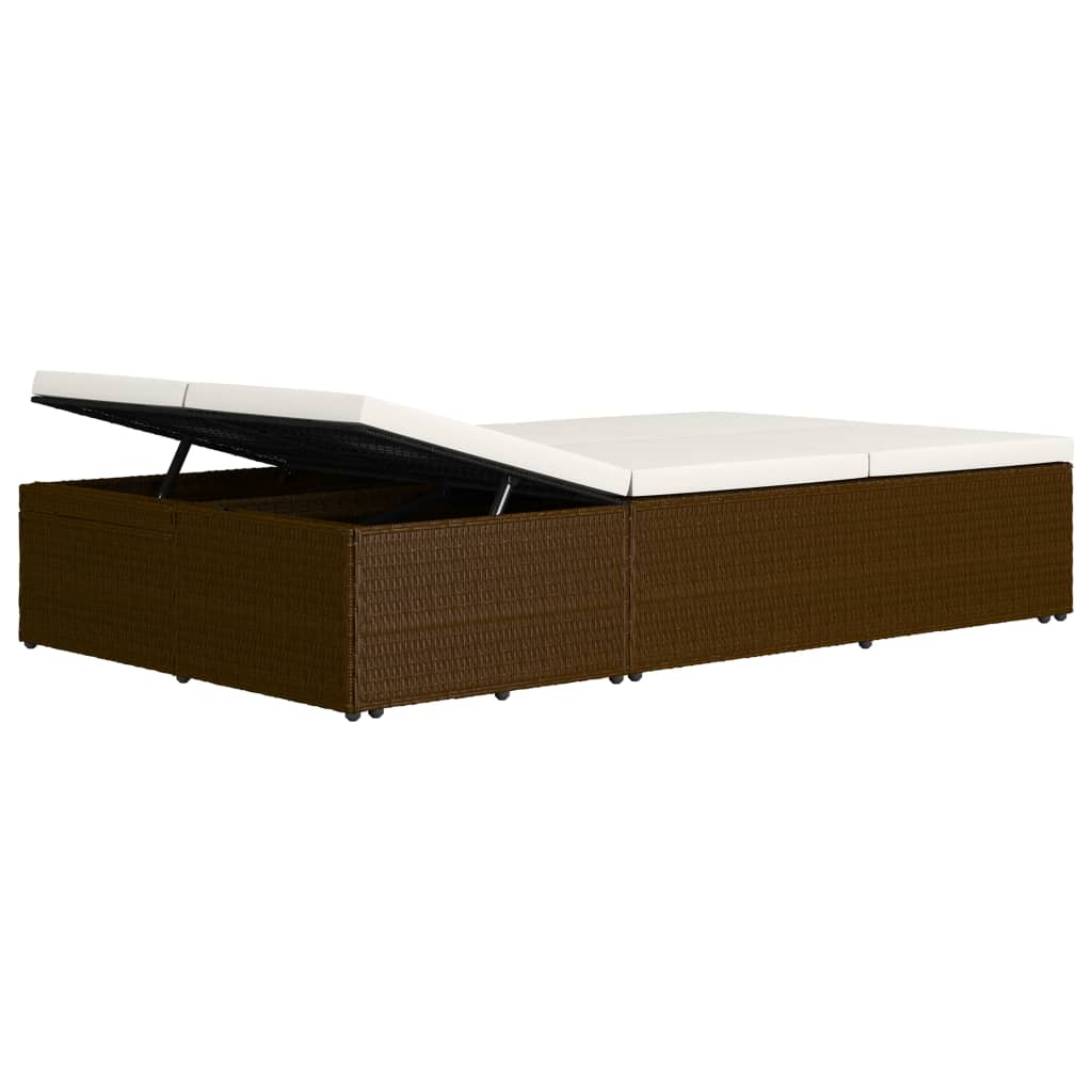 vidaXL Rozkładane łóżko ogrodowe z poduszką, polirattan, brązowe