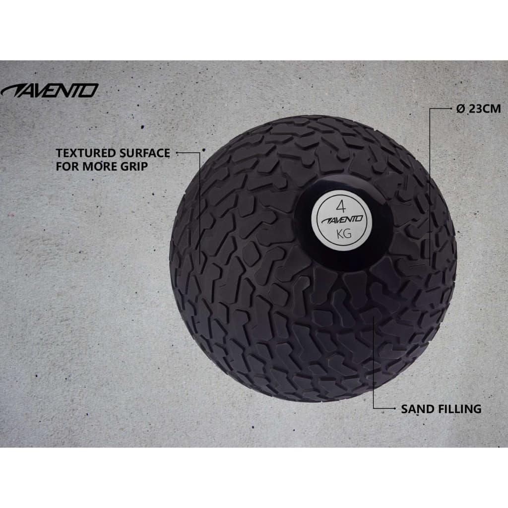 Avento Piłka slam ball z teksturowaną powierzchnią, 4 kg, czarna