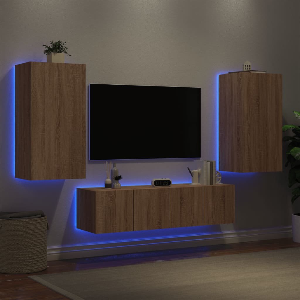 vidaXL 4-częściowy zestaw mebli TV z LED, dąb sonoma