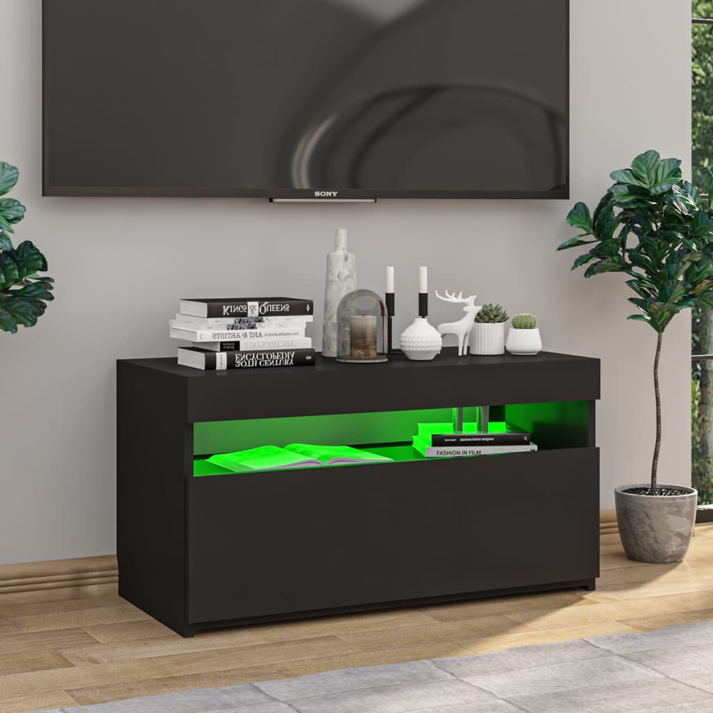 vidaXL Szafka pod TV z oświetleniem LED, czarna, 75x35x40 cm