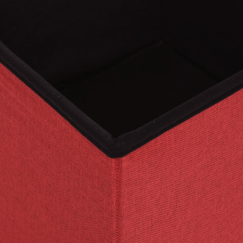 vidaXL Składany stołek ze schowkiem, winna czerwień, sztuczny len