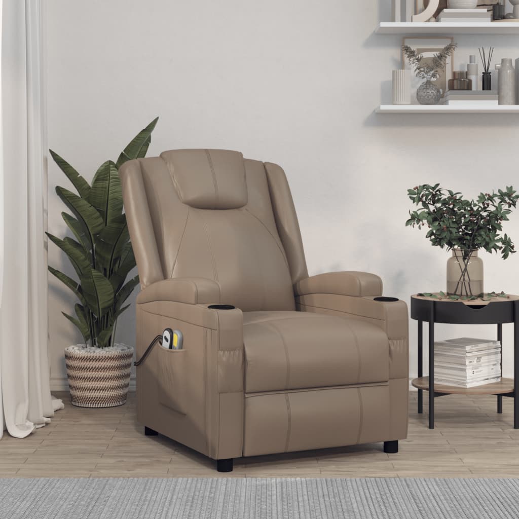 vidaXL Elektryczny fotel masujący, cappuccino, sztuczna skóra
