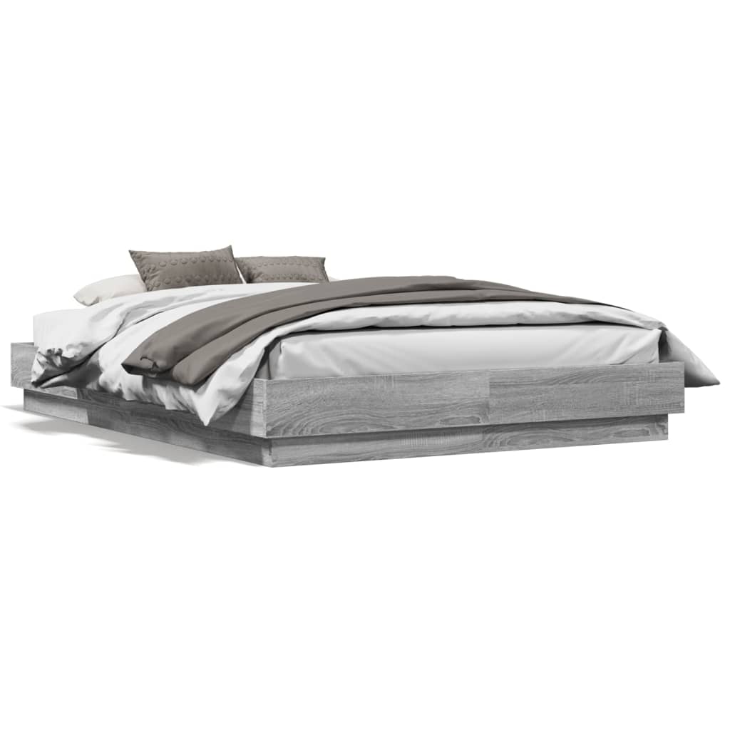 vidaXL Rama łóżka z oświetleniem LED, szary dąb sonoma, 120x190 cm