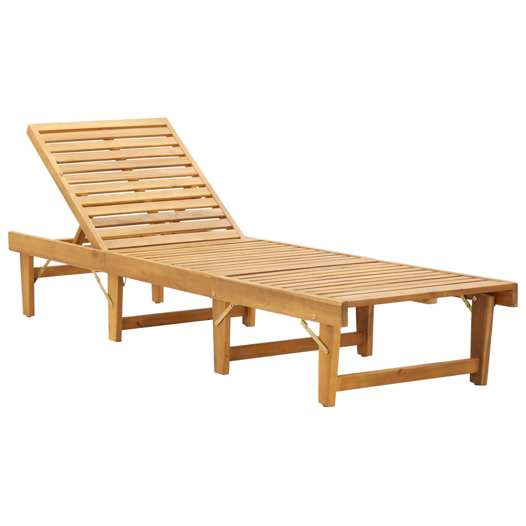 vidaXL Składany leżak z poduszką, lite drewno akacjowe