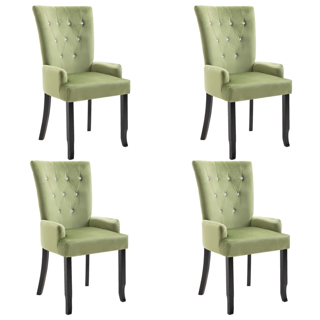 vidaXL Krzesła stołowe z podłokietnikami 4 szt., jasnozielone, aksamit