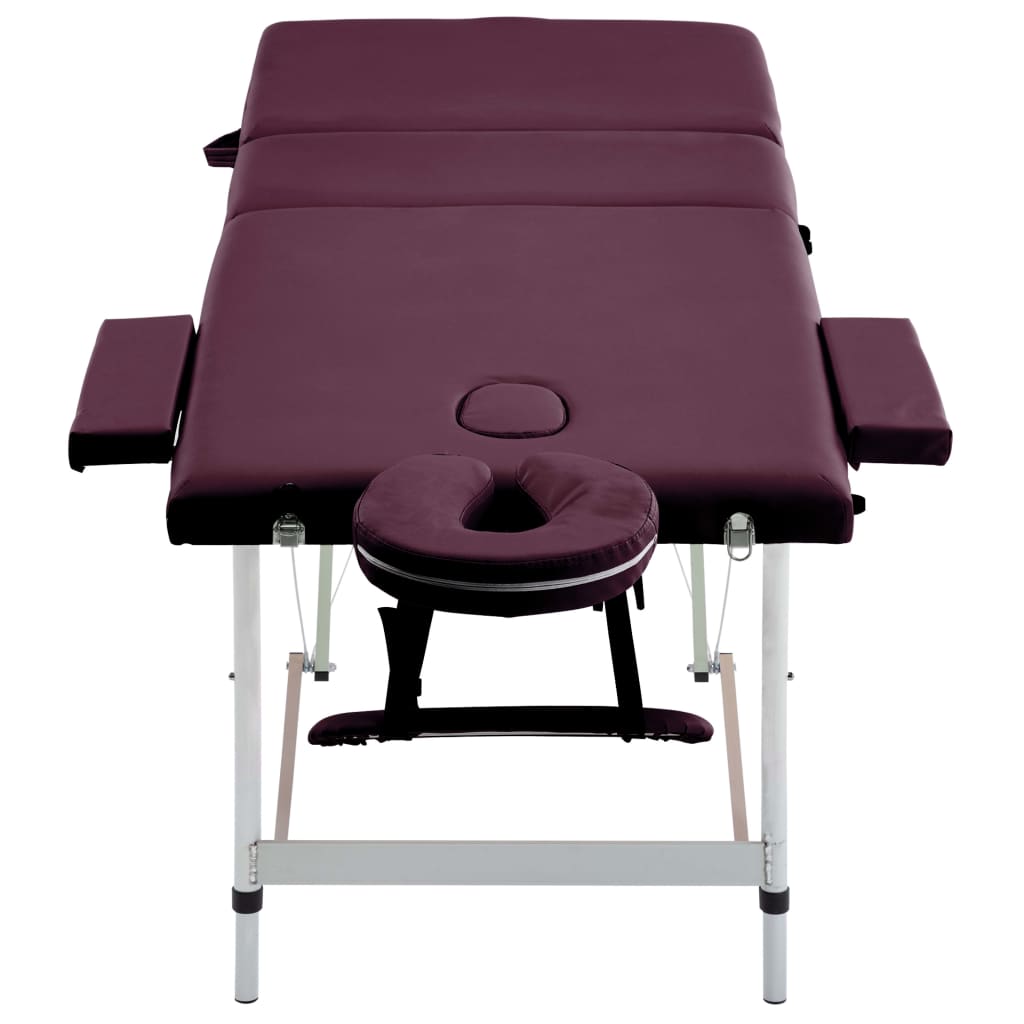 vidaXL Składany stół do masażu, 3 strefy, aluminiowy, winny fiolet
