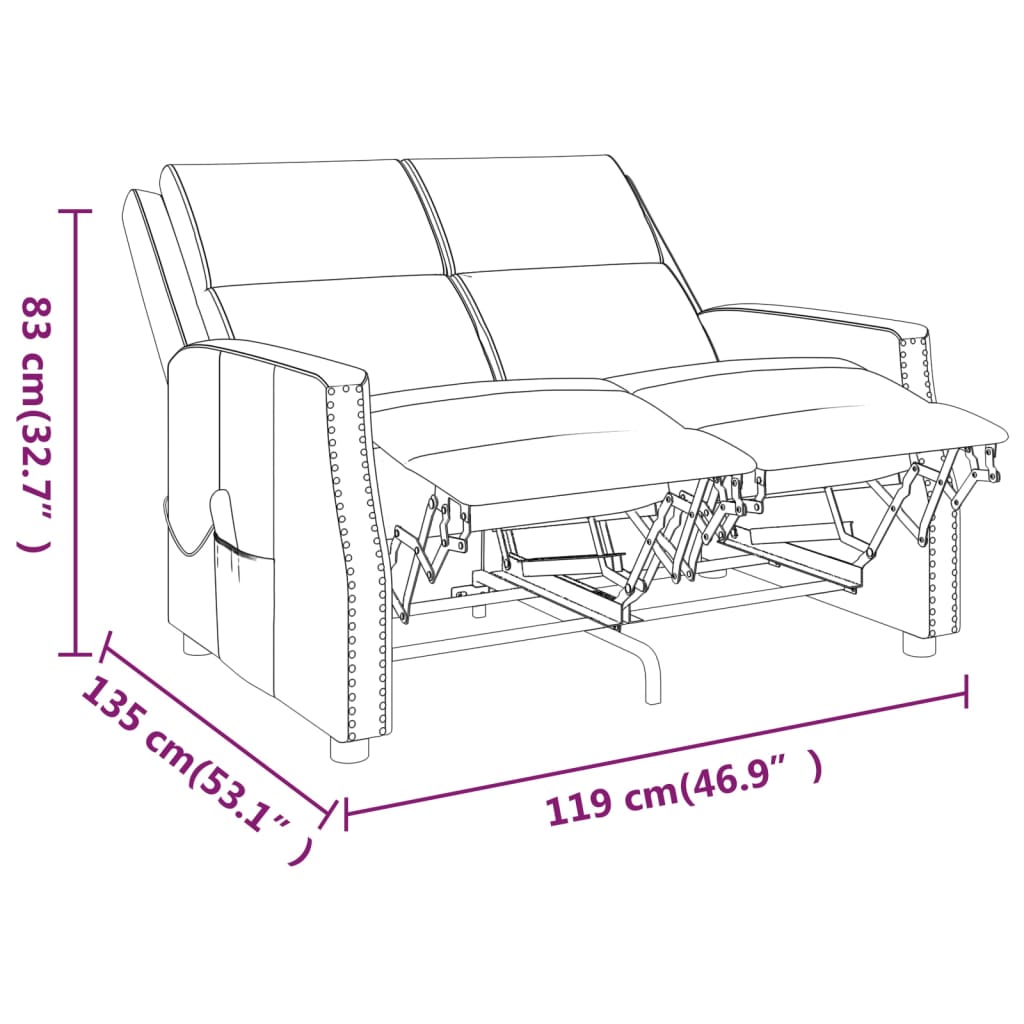 vidaXL 2-osobowy rozkładany fotel masujący, kremowy, sztuczna skóra