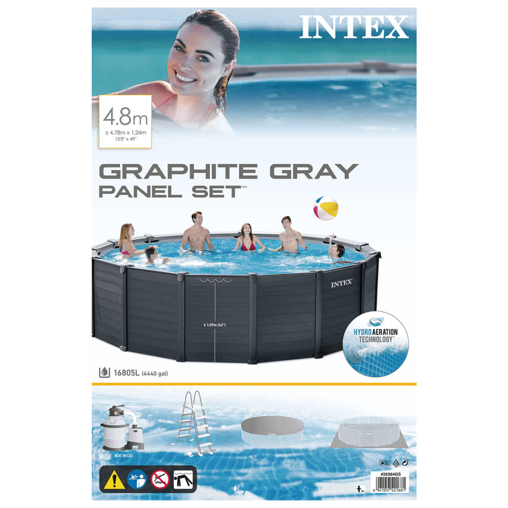 INTEX Basen naziemny Graphite Gray Panel, 478x124 cm