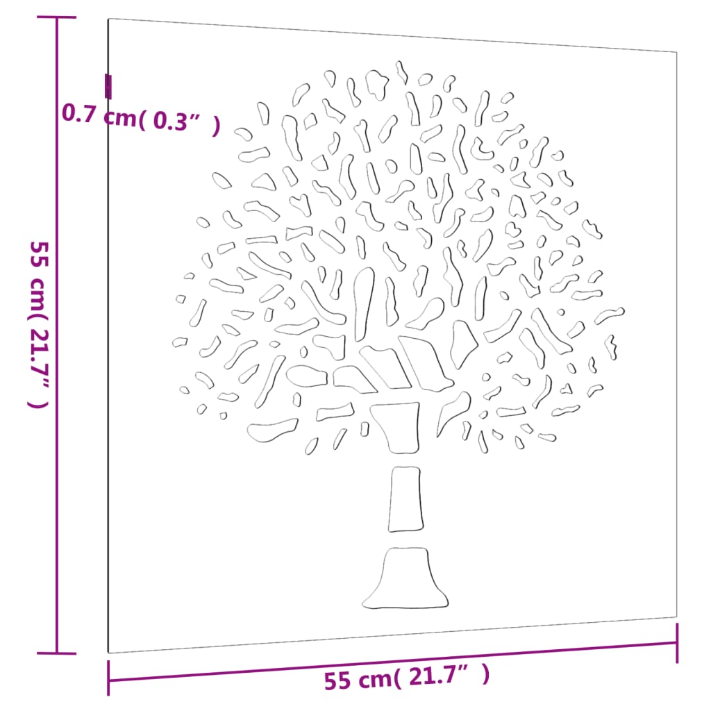 vidaXL Ogrodowa dekoracja ścienna, 55x55 cm, stal kortenowska, drzewo