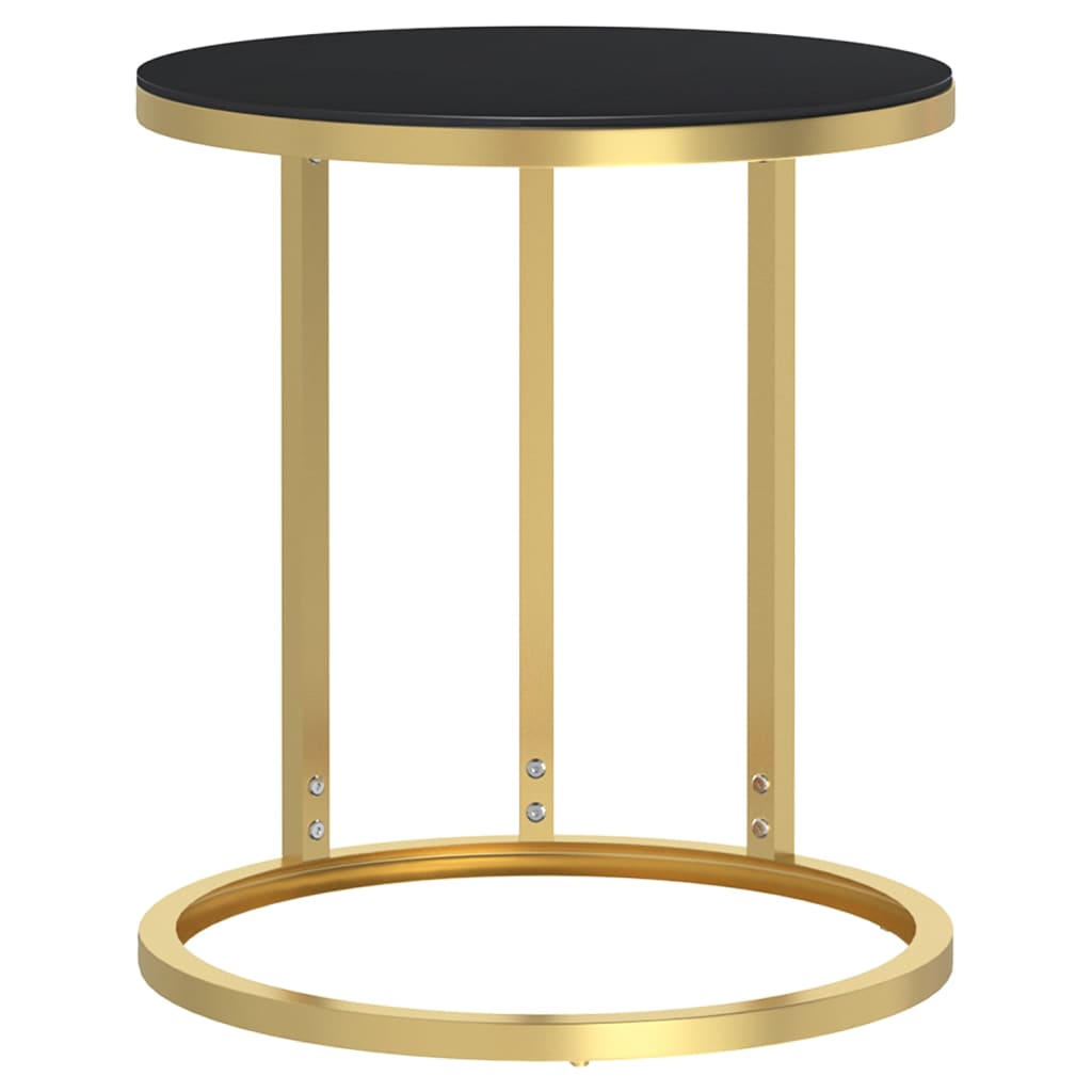 vidaXL Stolik boczny, złota rama i czarne szkło hartowane, 45 cm
