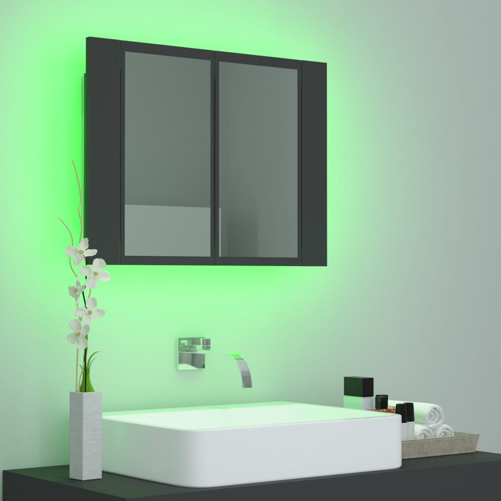 vidaXL Szafka łazienkowa z lustrem i LED, szara, 60x12x45 cm