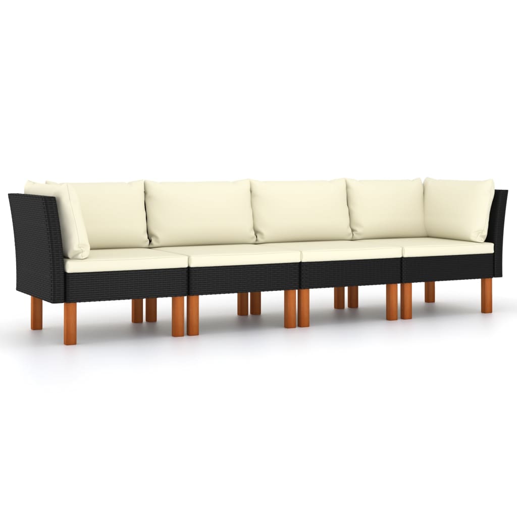 vidaXL 4-osobowa sofa ogrodowa z poduszkami, polirattan, czarna