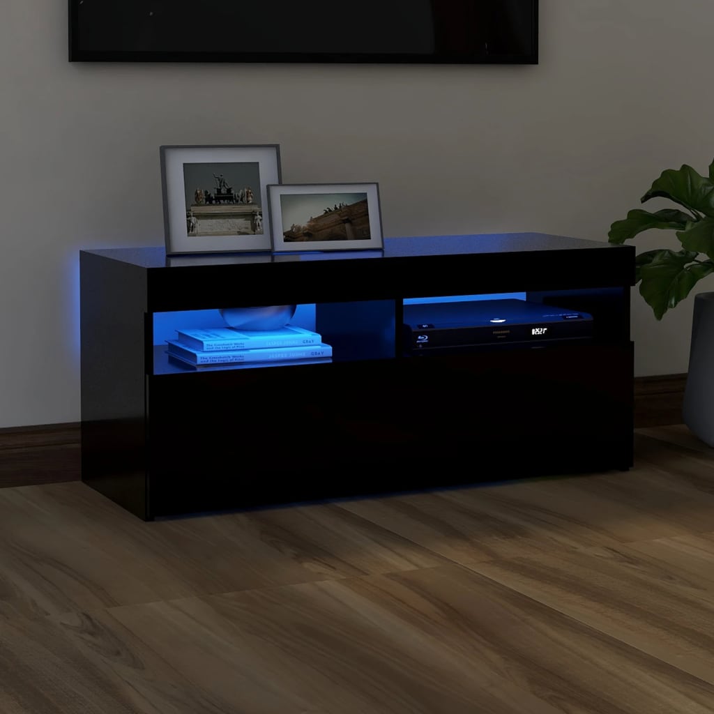 vidaXL Szafka pod TV z oświetleniem LED, czarna, 90x35x40 cm