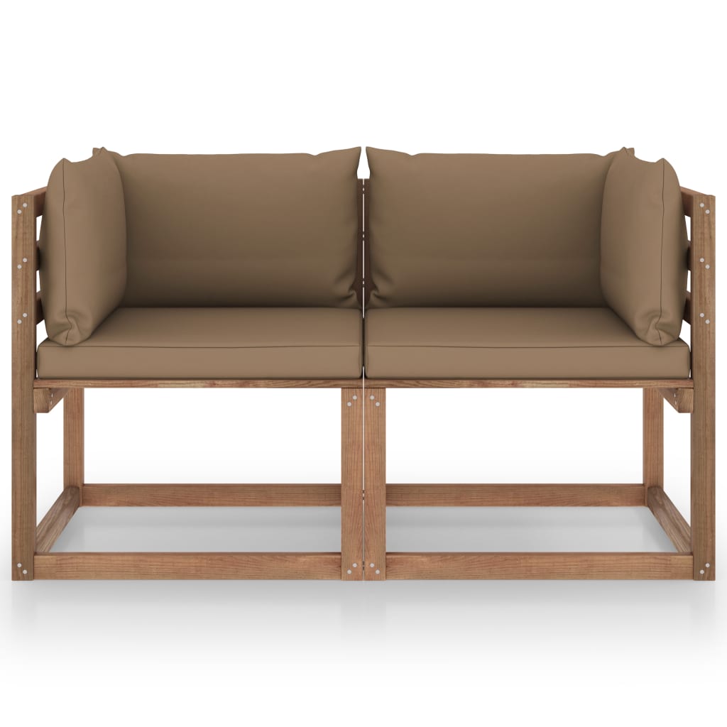 vidaXL Ogrodowa sofa 2-os. z palet z poduszkami w kolorze taupe, sosna