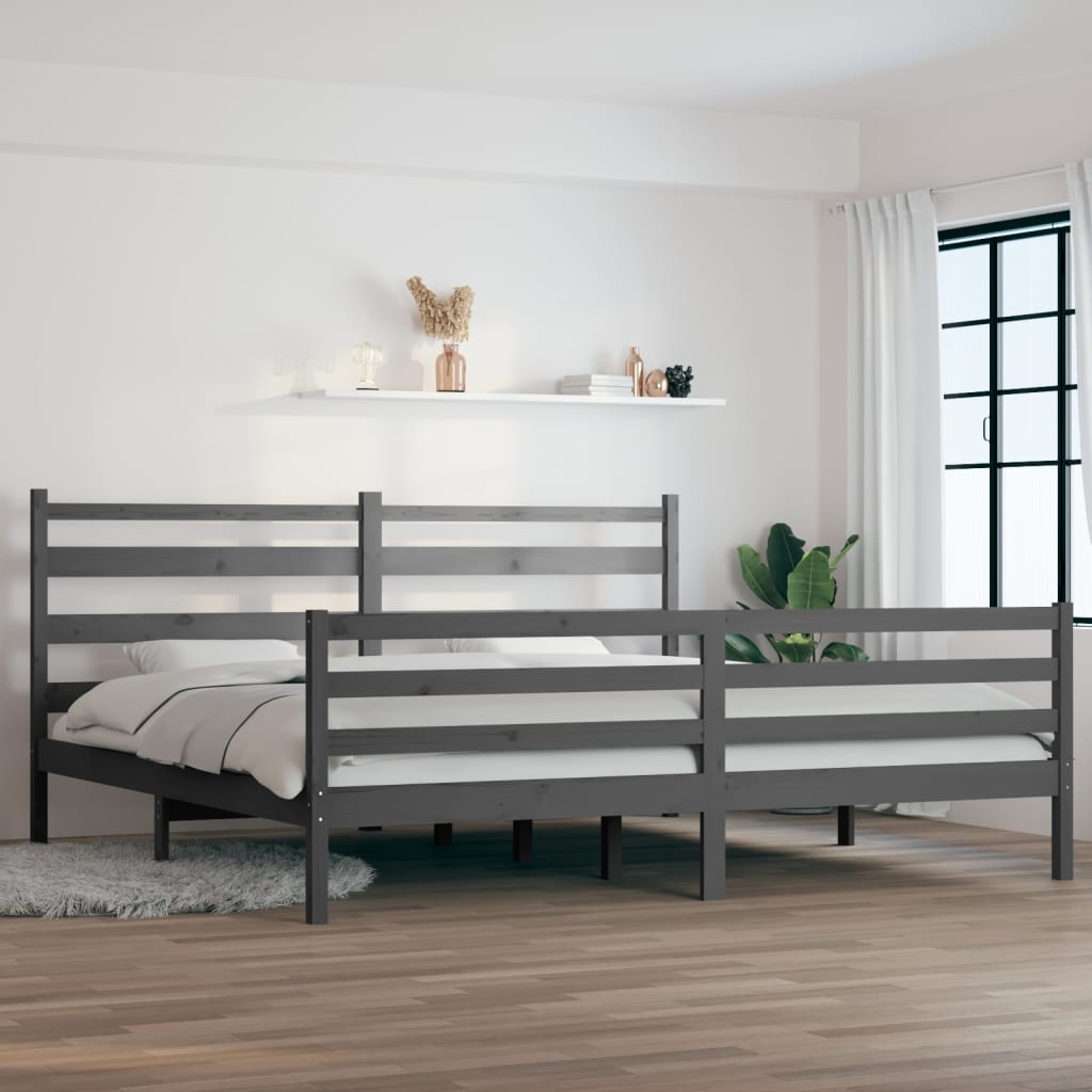 vidaXL Rama łóżka, lite drewno sosnowe, 200 x 200 cm, szara