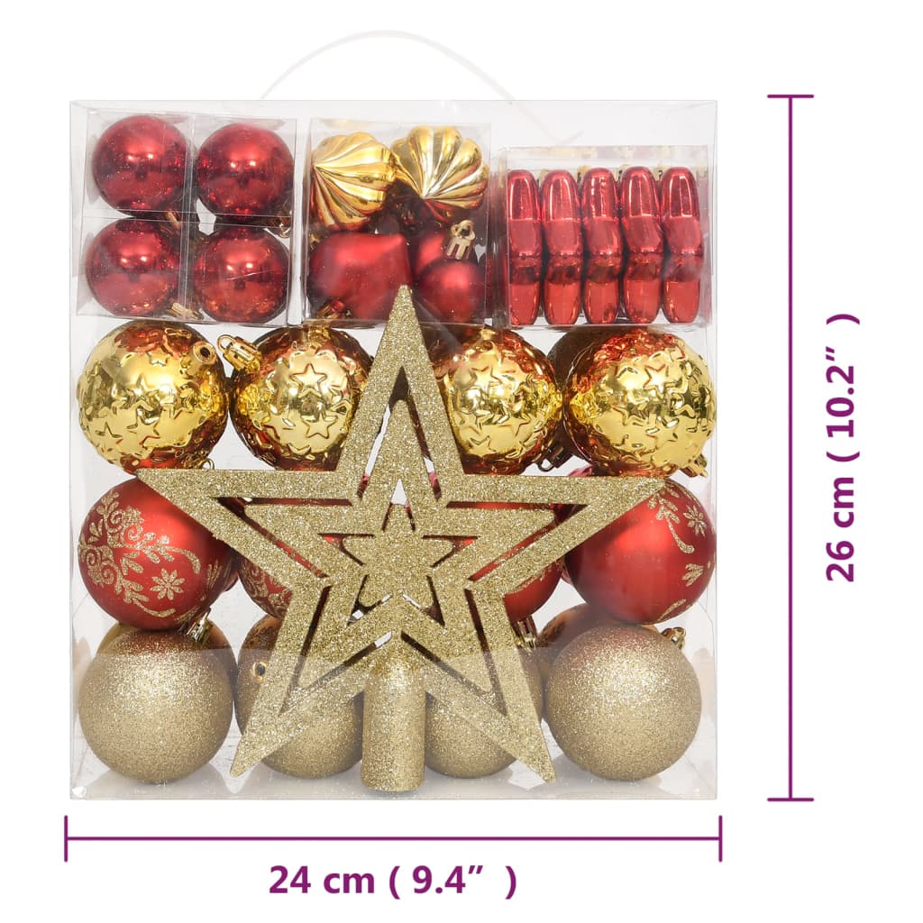 vidaXL 70-cz. zestaw ozdób świątecznych, złoto i czerwień