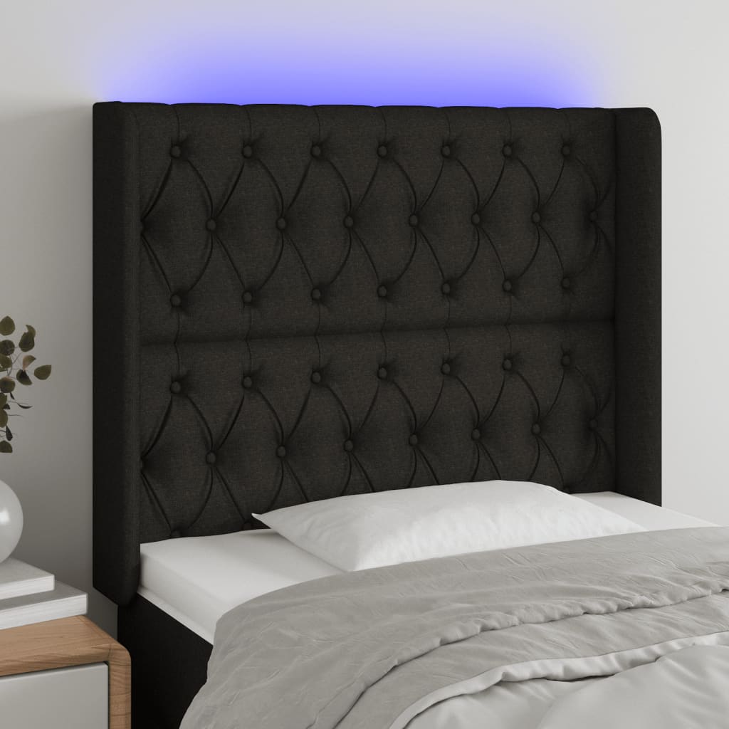 vidaXL Zagłówek do łóżka z LED, czarny, 93x16x118/128 cm, tkanina